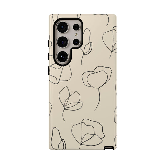 Minimalist Line Art Floral Tough Samsung Galaxy Case – Elegant Abstract Design with Dual-Layer Protection