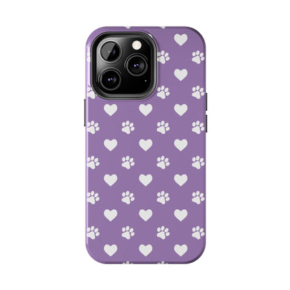 Lavender Paw Prints & Hearts Design - Adorable Pet Lover iPhone Case