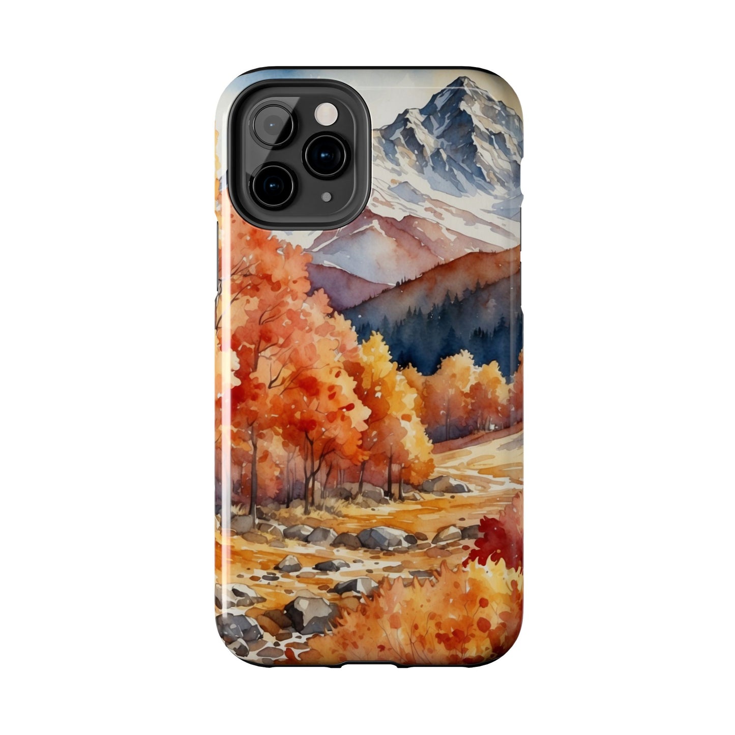 Watercolor Autumn Forest and Mountains - iPhone Case