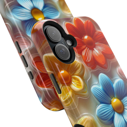 Glossy Retro Flower MagSafe iPhone Case – Colorful 3D Floral Design, Durable Protection