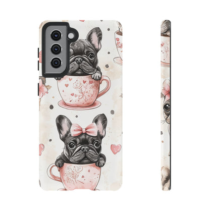 French Bulldogs in Teacups Samsung Galaxy Case – Cute Dog Design with Hearts & Bows, Shockproof & Slim