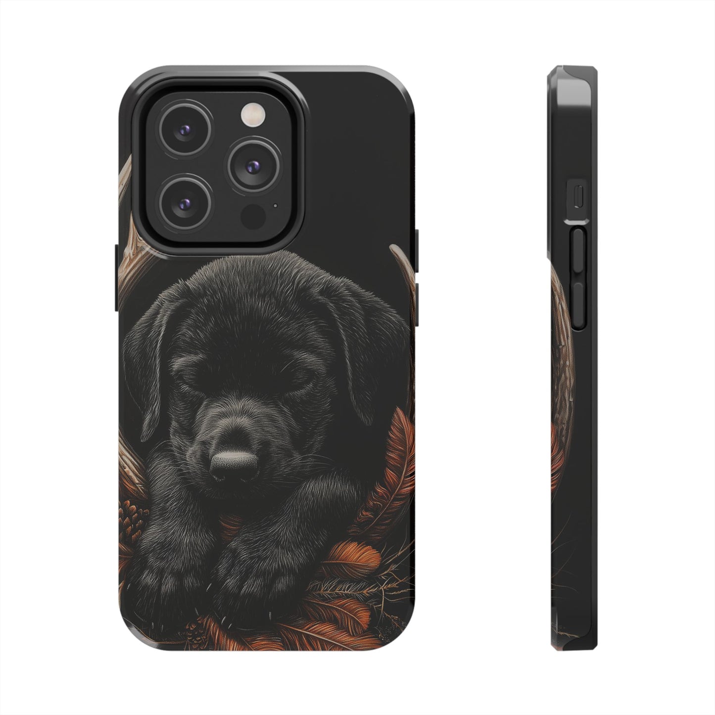 Charming Black Labrador Puppy on Feathers iPhone Case