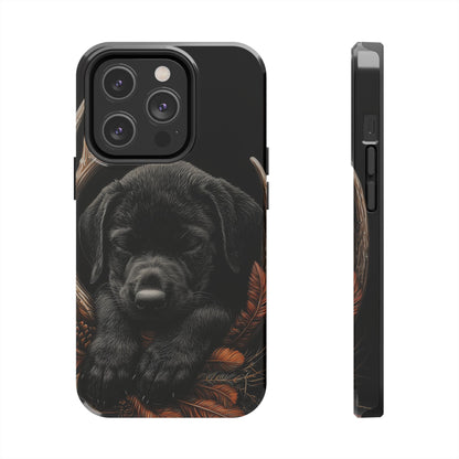 Charming Black Labrador Puppy on Feathers iPhone Case