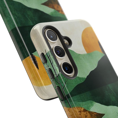 Retro Mountain Sunrise Samsung Galaxy Case – Minimalist Landscape Design, Dual-Layer Protection