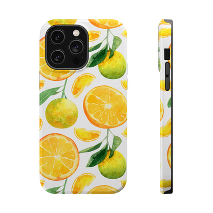 Sunny Citrus Grove Tough MagSafe iPhone Case – Watercolor Orange Design, Dual-Layer Protection