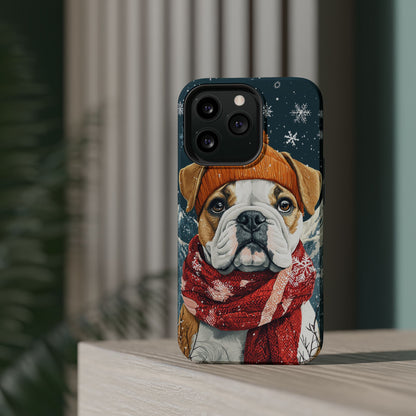 Cozy French Bulldog MagSafe iPhone Case – Rustic Fireplace Protective Cover