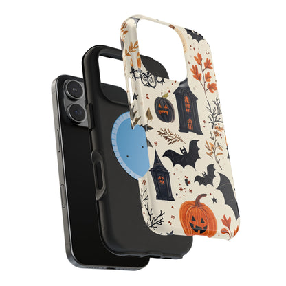 Haunted Halloween MagSafe iPhone Case – Haunted House, Bats, and Pumpkins Design