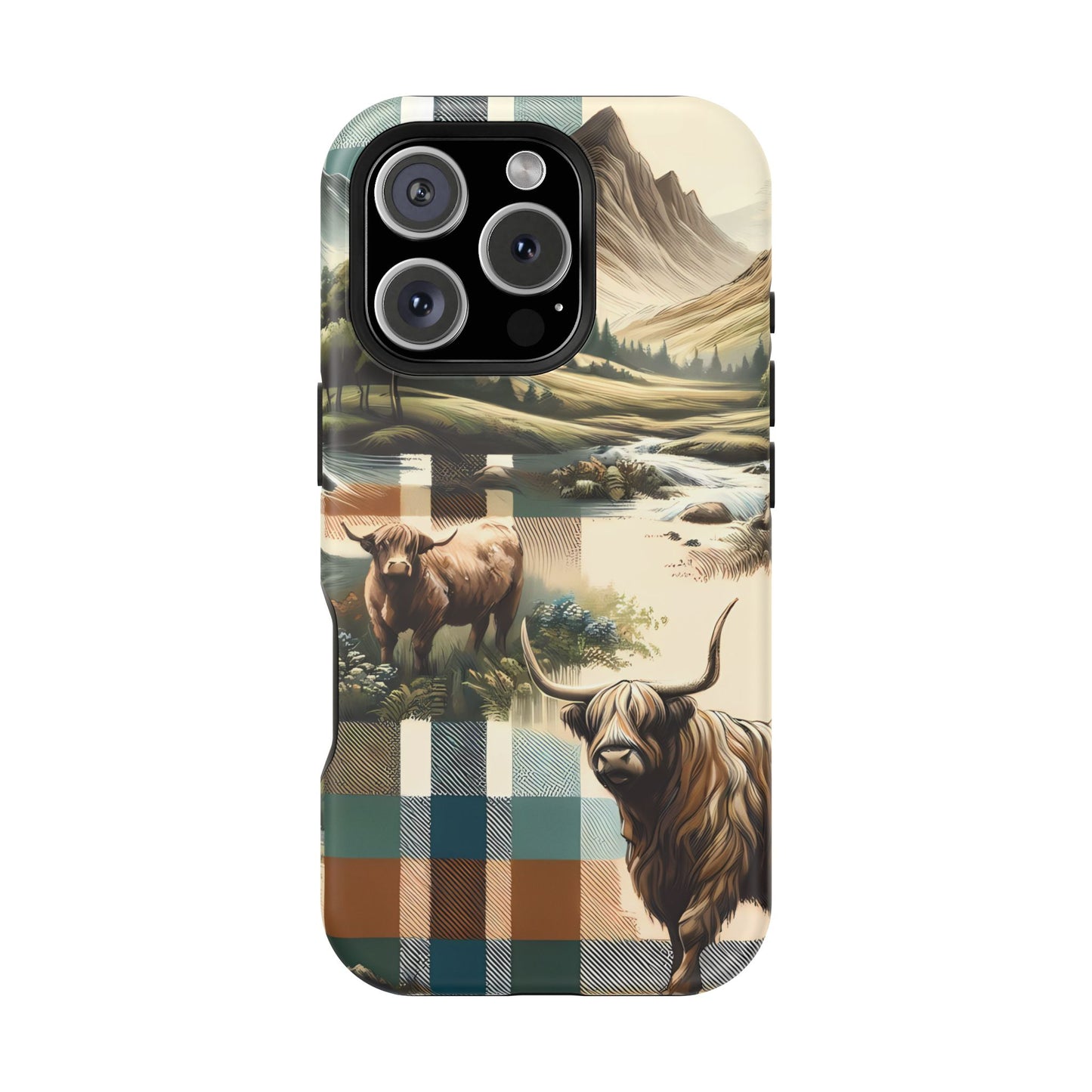 Rustic Highland Cow In Plaid - MagSafe Compatible Case