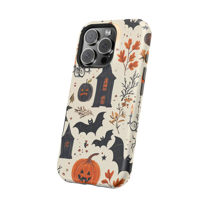 Haunted Halloween MagSafe iPhone Case – Haunted House, Bats, and Pumpkins Design