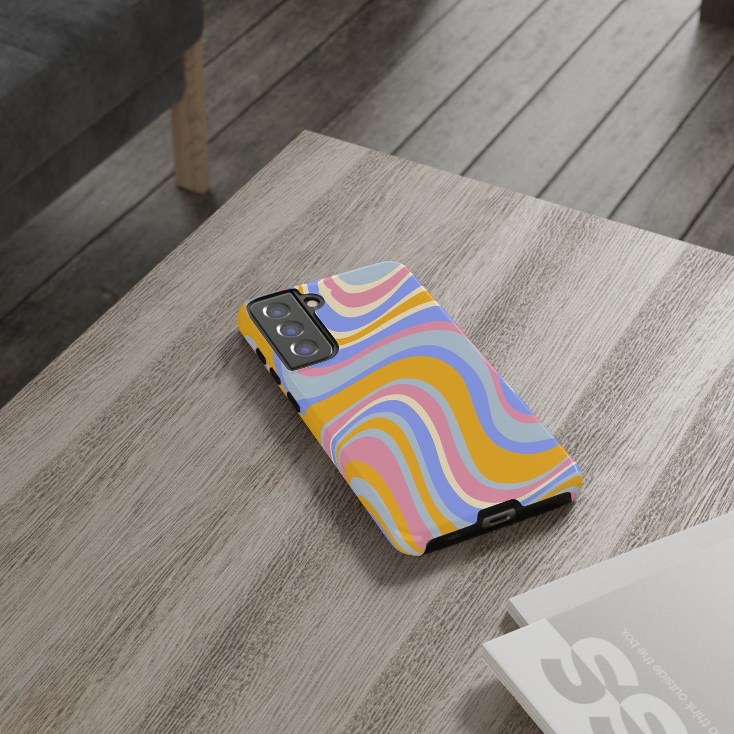 Groovy Pastel Waves Samsung Galaxy Case – 70s-Inspired Design with Dual-Layer Protection