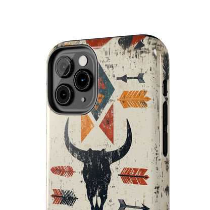 Tribal Bull Skull & Arrows Tough iPhone Case – Rustic Western Design, Dual - Layer Protection - BOGO Cases