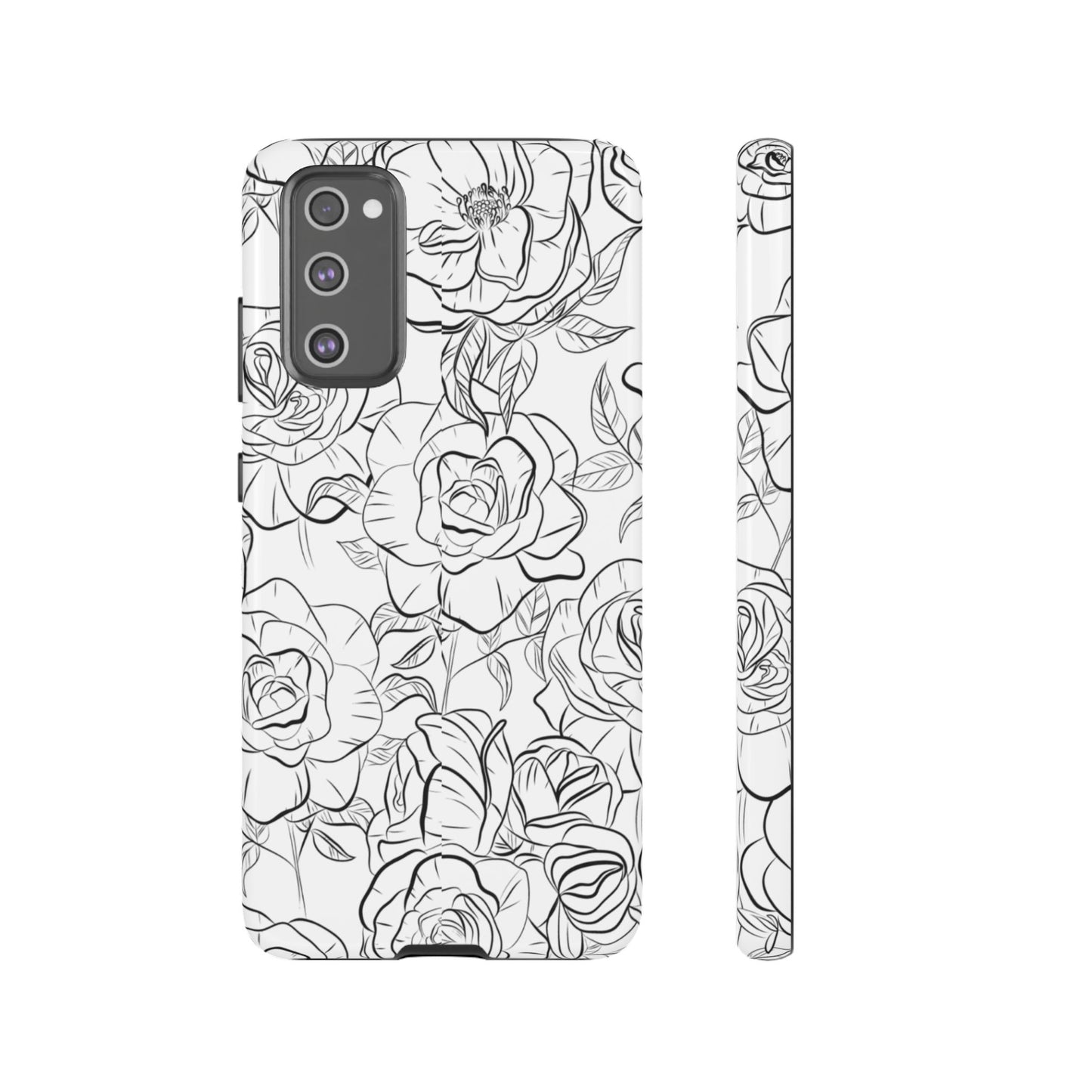 Monochrome Rose Garden Tough Samsung Galaxy Case – Elegant Floral Line Art with Dual-Layer Protection
