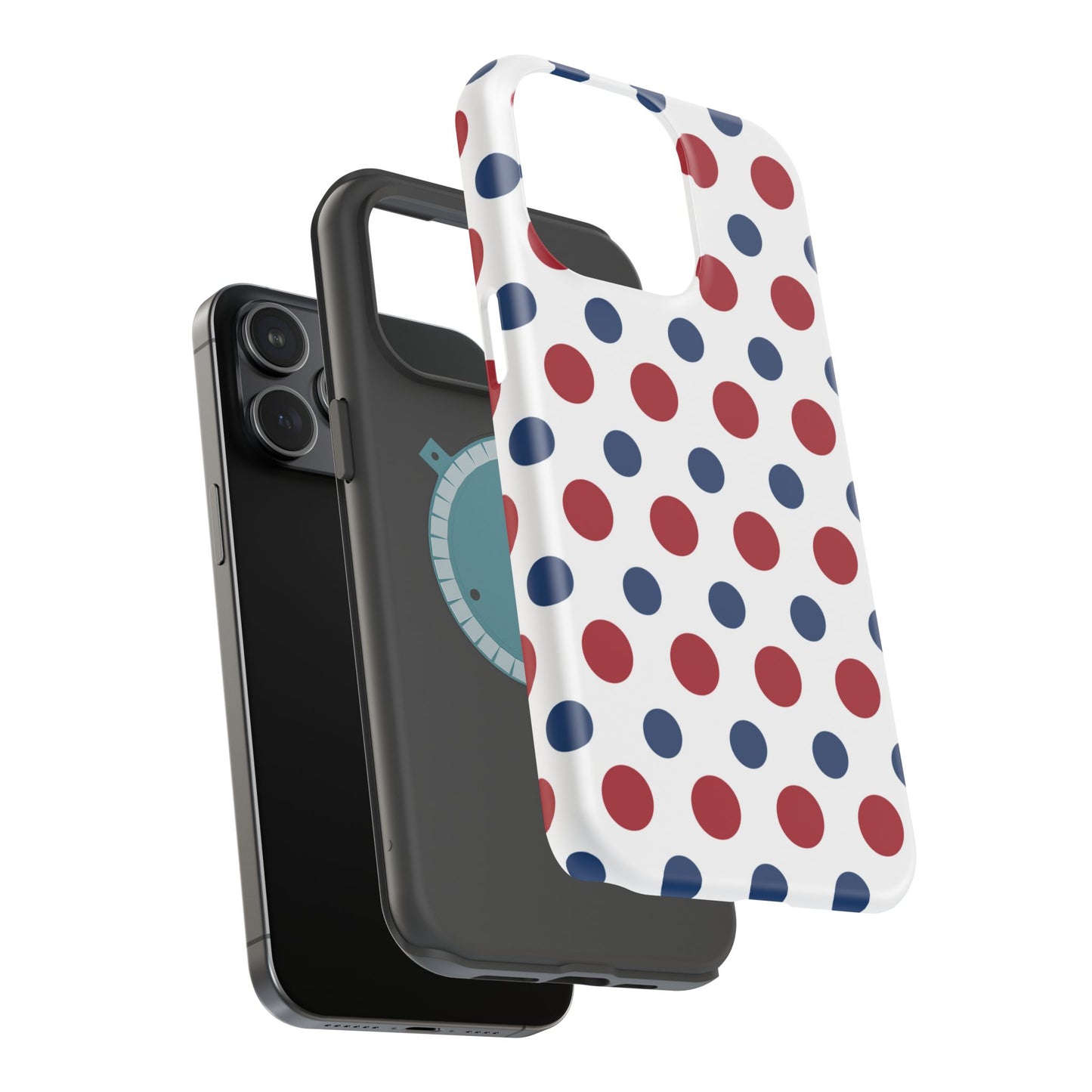 Patriotic Navy, White, and Red Polka Dot MagSafe iPhone Case