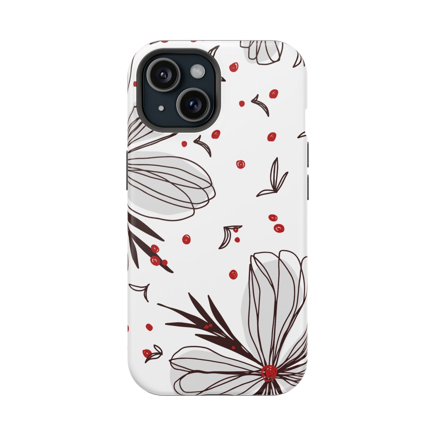 Minimalist Line Art Floral Tough MagSafe iPhone Case – Bold Red and Black Design, Shockproof Protection