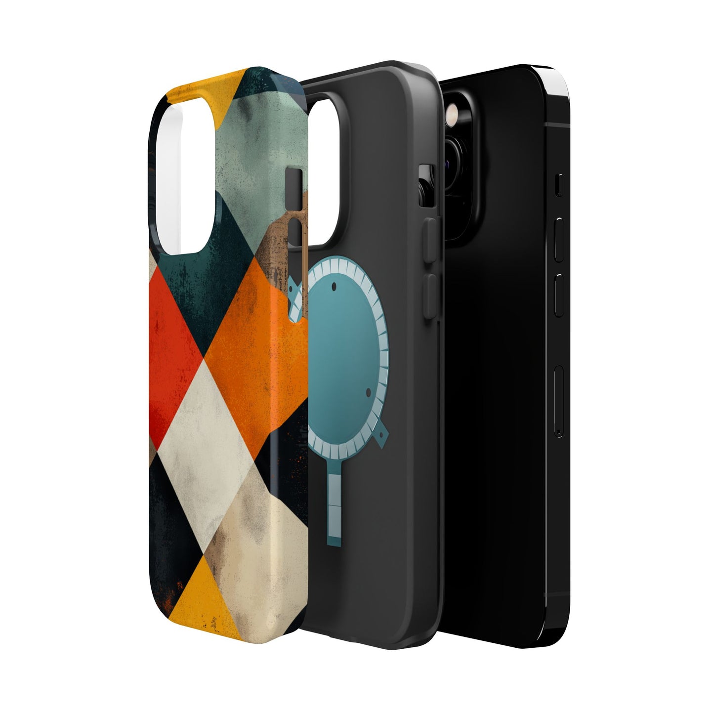 Geometric Retro MagSafe iPhone Case - Colorful Checkered Protective Cover