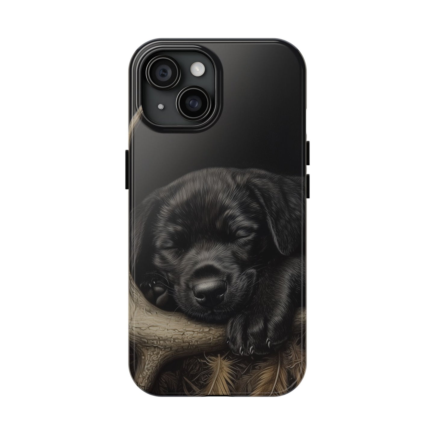 Adorable Black Labrador Puppy on Feathers iPhone Case