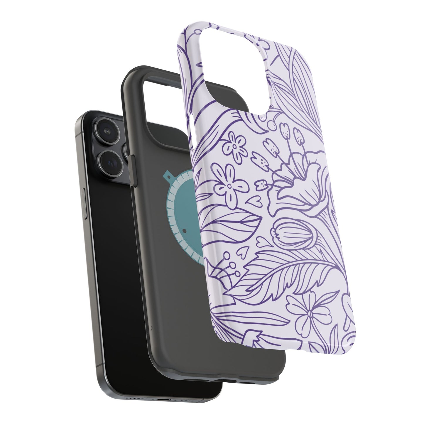 Lavender Floral Line Art Tough MagSafe iPhone Case – Minimalist Botanical Design with Dual-Layer Protection