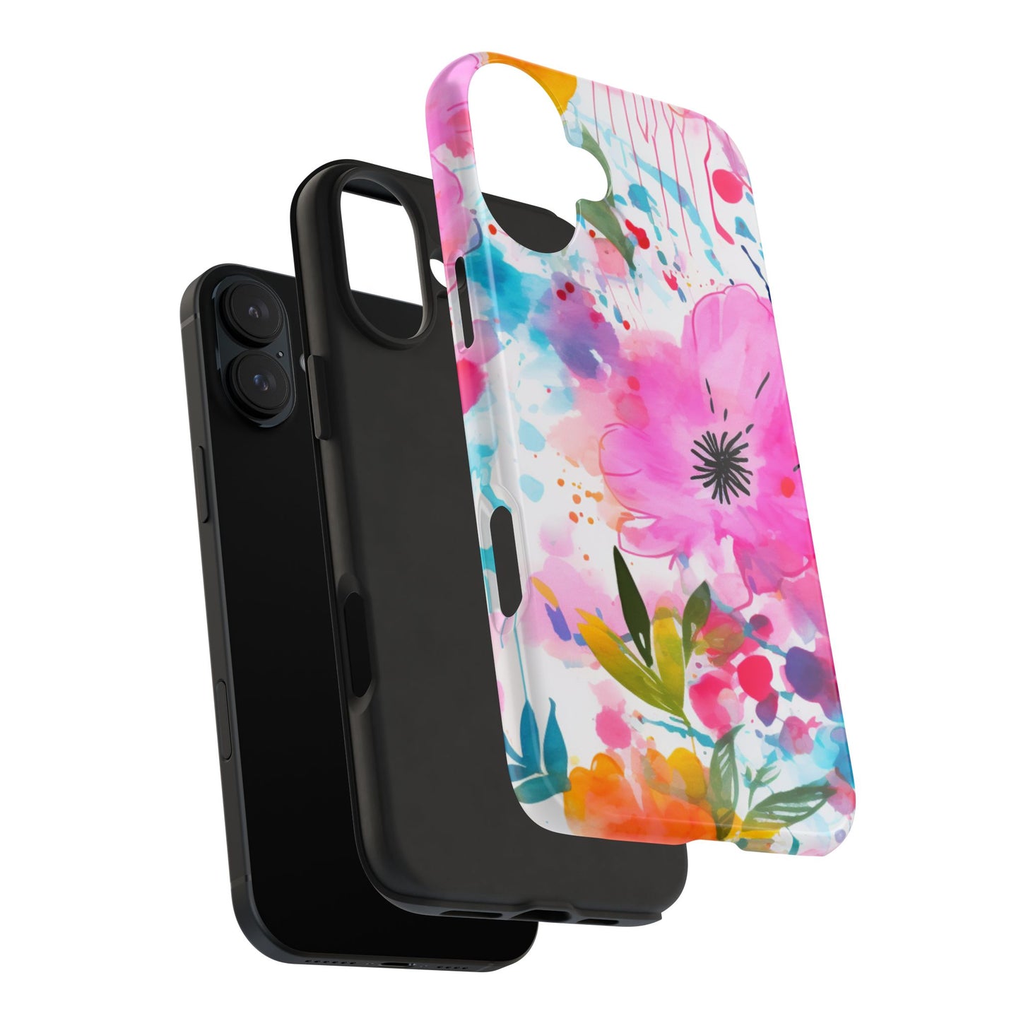 Color Splash Pink & Orange Watercolor Floral - iPhone Case