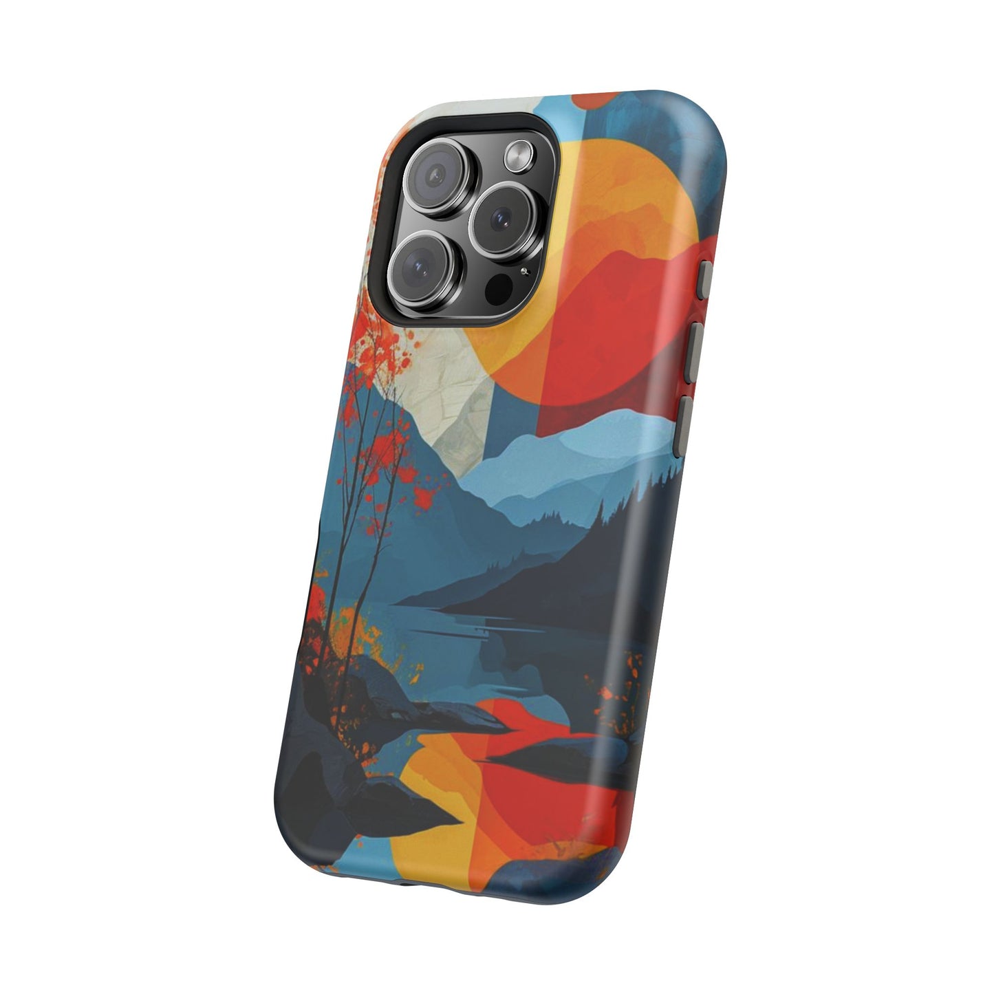 Abstract Autumn Landscape MagSafe iPhone Case – Bold Colorful Sunset Design, Dual-Layer Protection