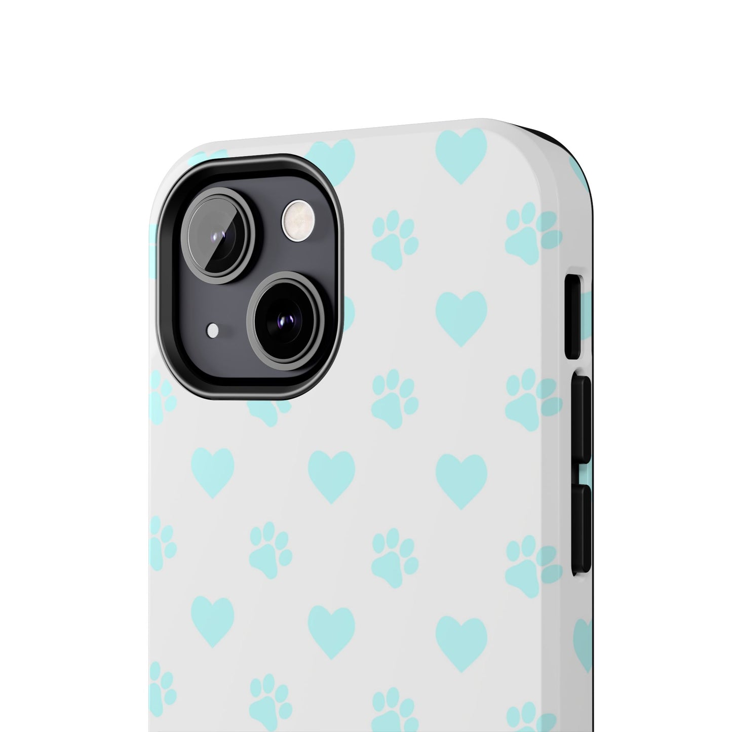 iPhone Case - Aqua Paw Print & Heart Design