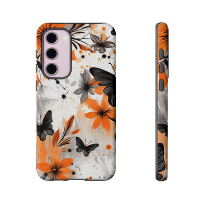 Orange Blossom & Black Butterfly Samsung Galaxy Case – Bold Floral Pattern with Modern Abstract Style