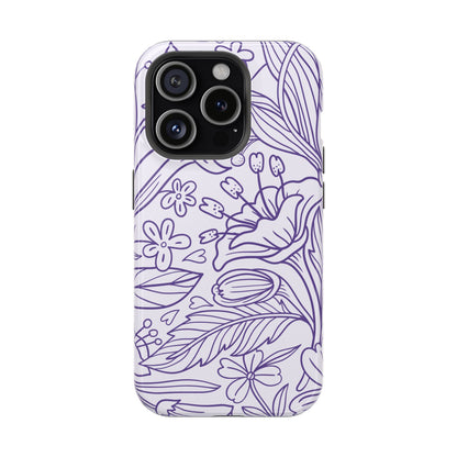 Lavender Floral Line Art Tough MagSafe iPhone Case – Minimalist Botanical Design with Dual-Layer Protection