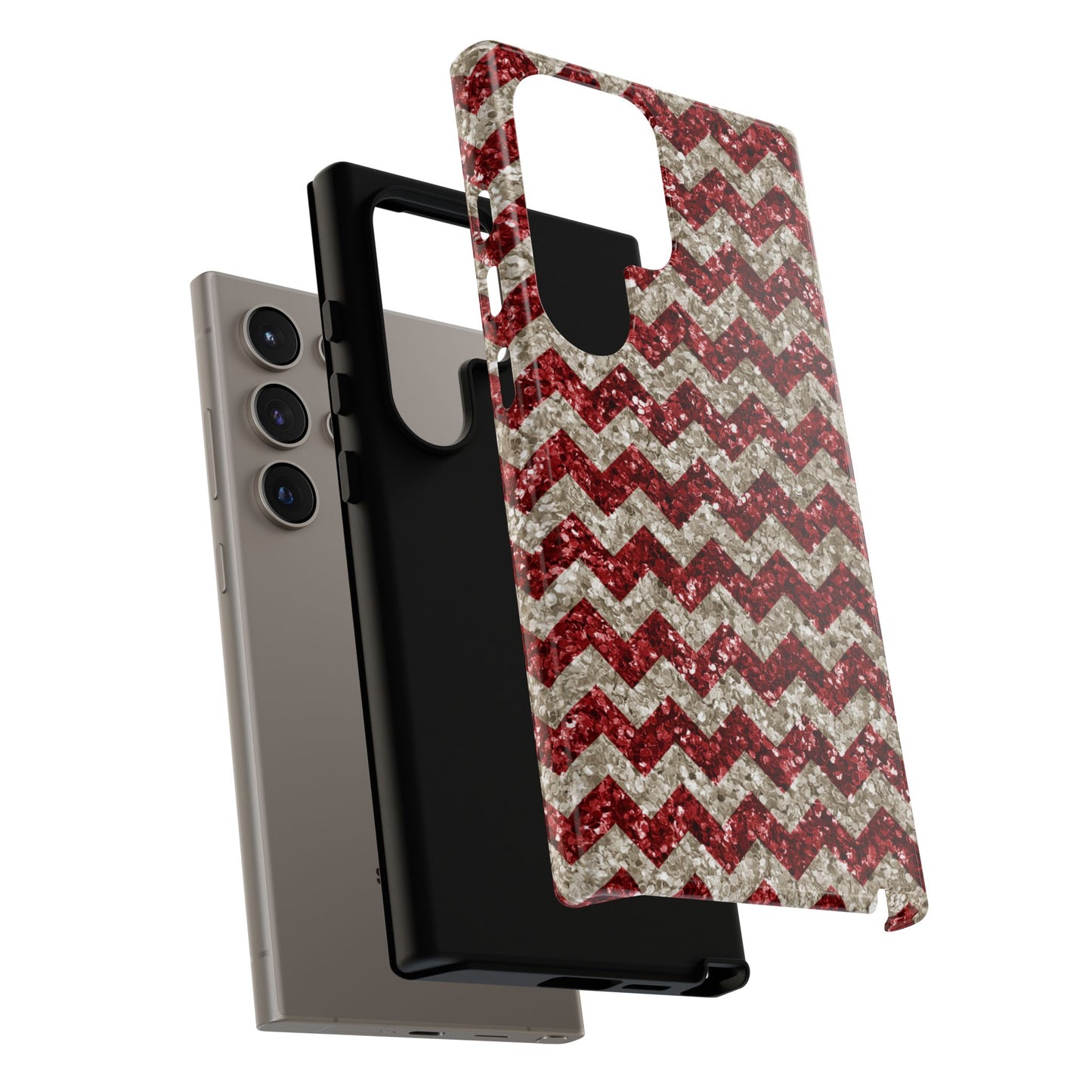 Sparkling Red & White Chevron – Glitter Illusion MagSafe iPhone Case