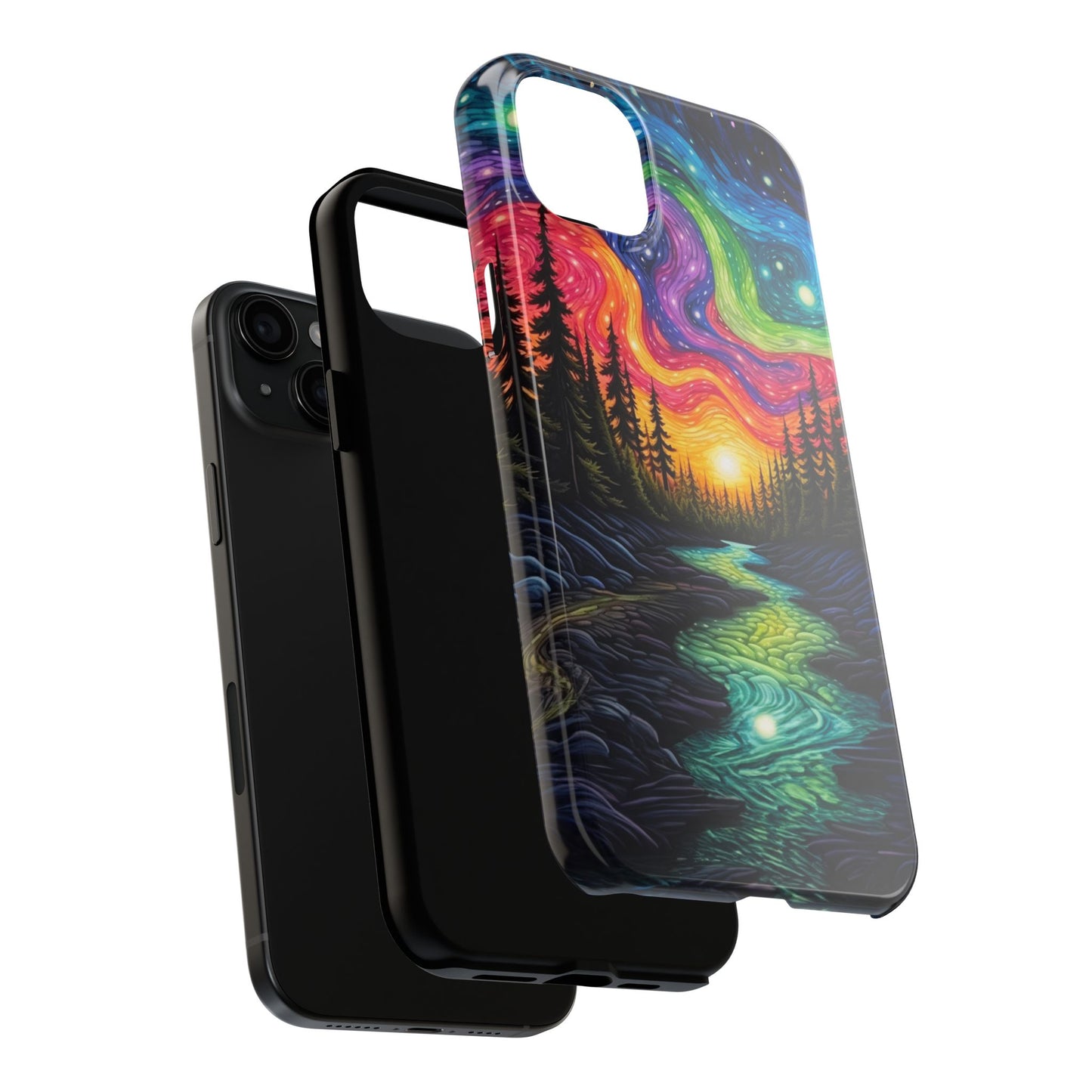 Celestial Nightscape iPhone Case – Vibrant River and Starry Sky Design