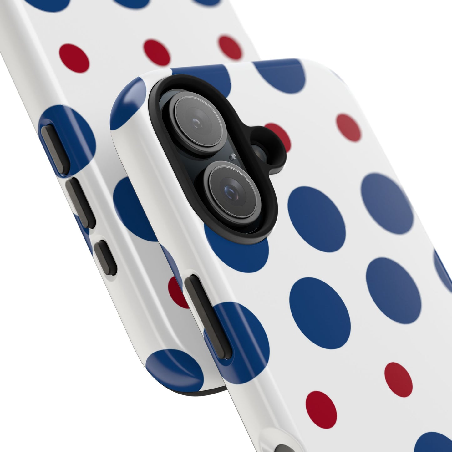 Bold Navy & Red Polka Dot Pattern – iPhone Case