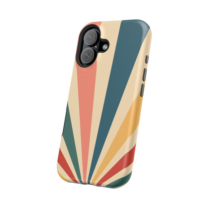 Retro Sunbeam MagSafe iPhone Case – 70s-Inspired Radiating Stripes in Coral, Teal, and Mustard