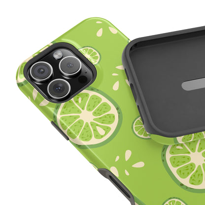 Zesty Lime Splash Tough MagSafe iPhone Case – Fresh Citrus Design, Dual-Layer Protection