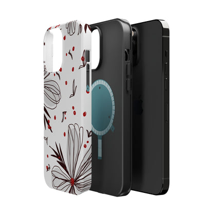 Minimalist Line Art Floral Tough MagSafe iPhone Case – Bold Red and Black Design, Shockproof Protection