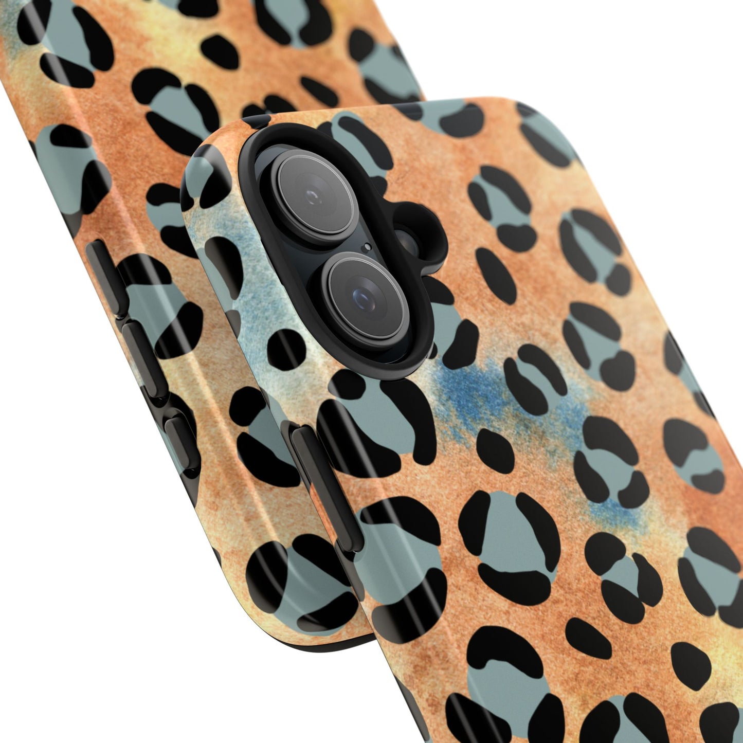 Sunset Watercolor Leopard Print Tough iPhone Case – Artistic Animal Pattern with Dual-Layer Protection