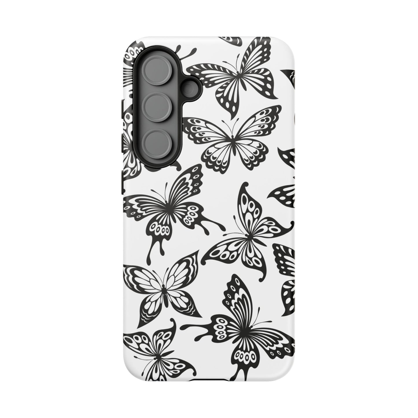 Monochrome Butterfly Pattern Samsung Galaxy  Case – Dual-Layer Protection with Matte Finish