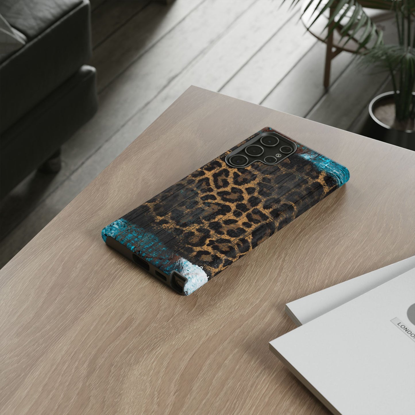 Boho Leopard and Turquoise Tough Samsung Galaxy Case – Rustic Western Design with Dual-Layer Protection