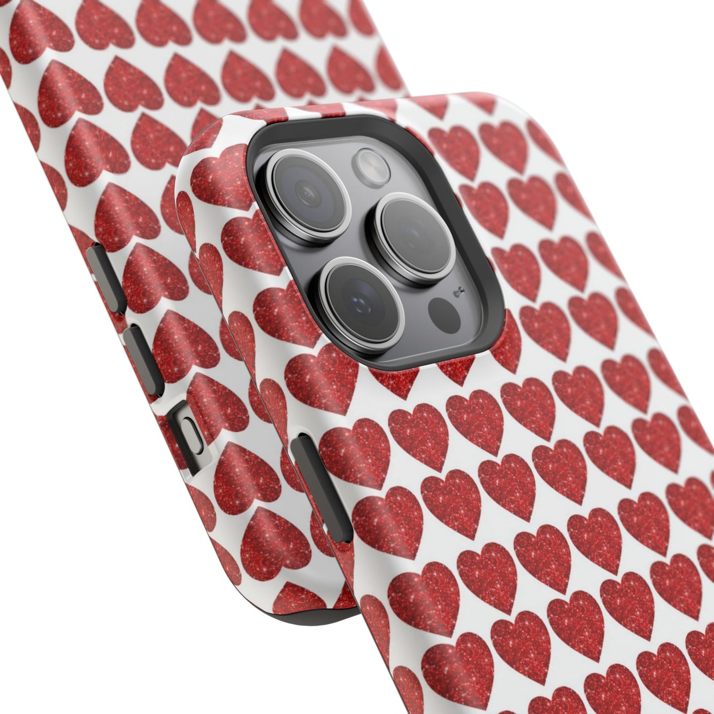 Red Glitter Hearts Charm MagSafe Case