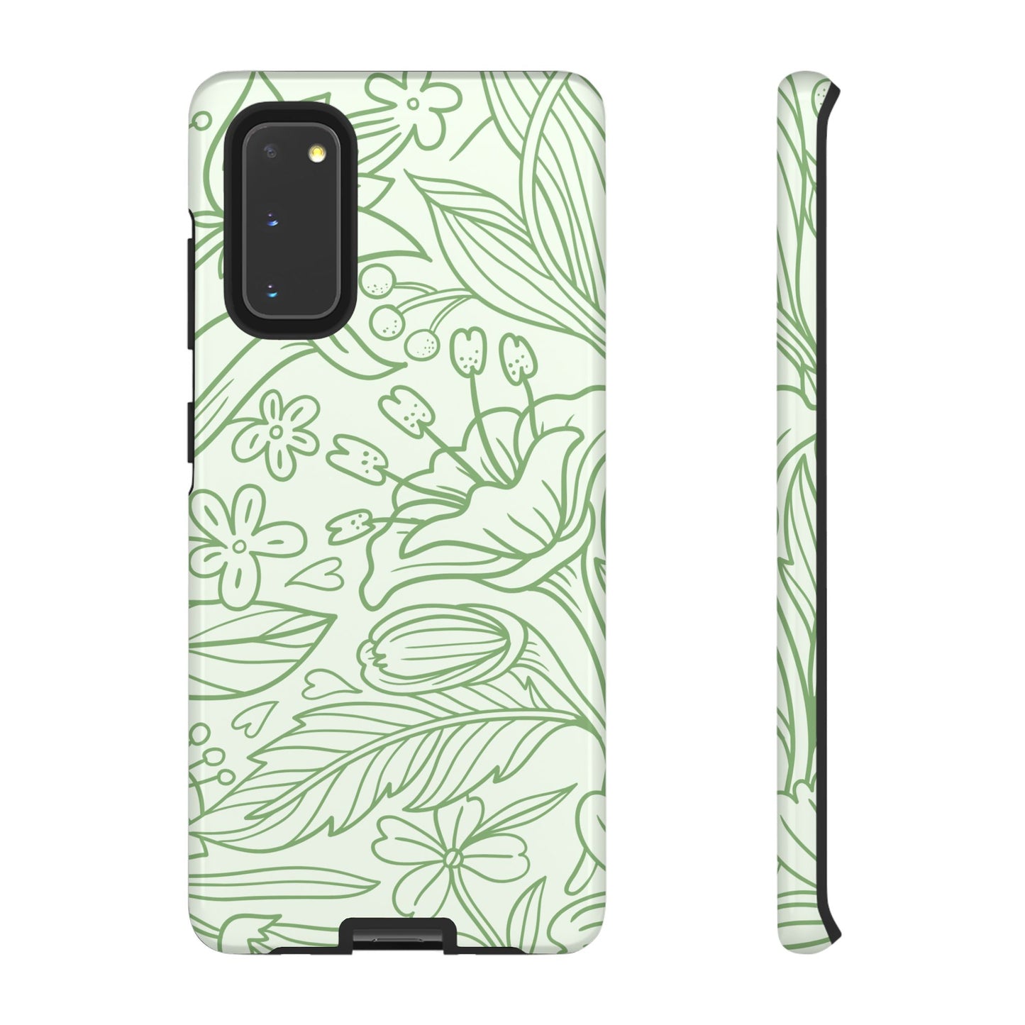 Sage Green Floral Line Art Tough Samsung Galaxy Case – Minimalist Botanical Design with Dual-Layer Protection