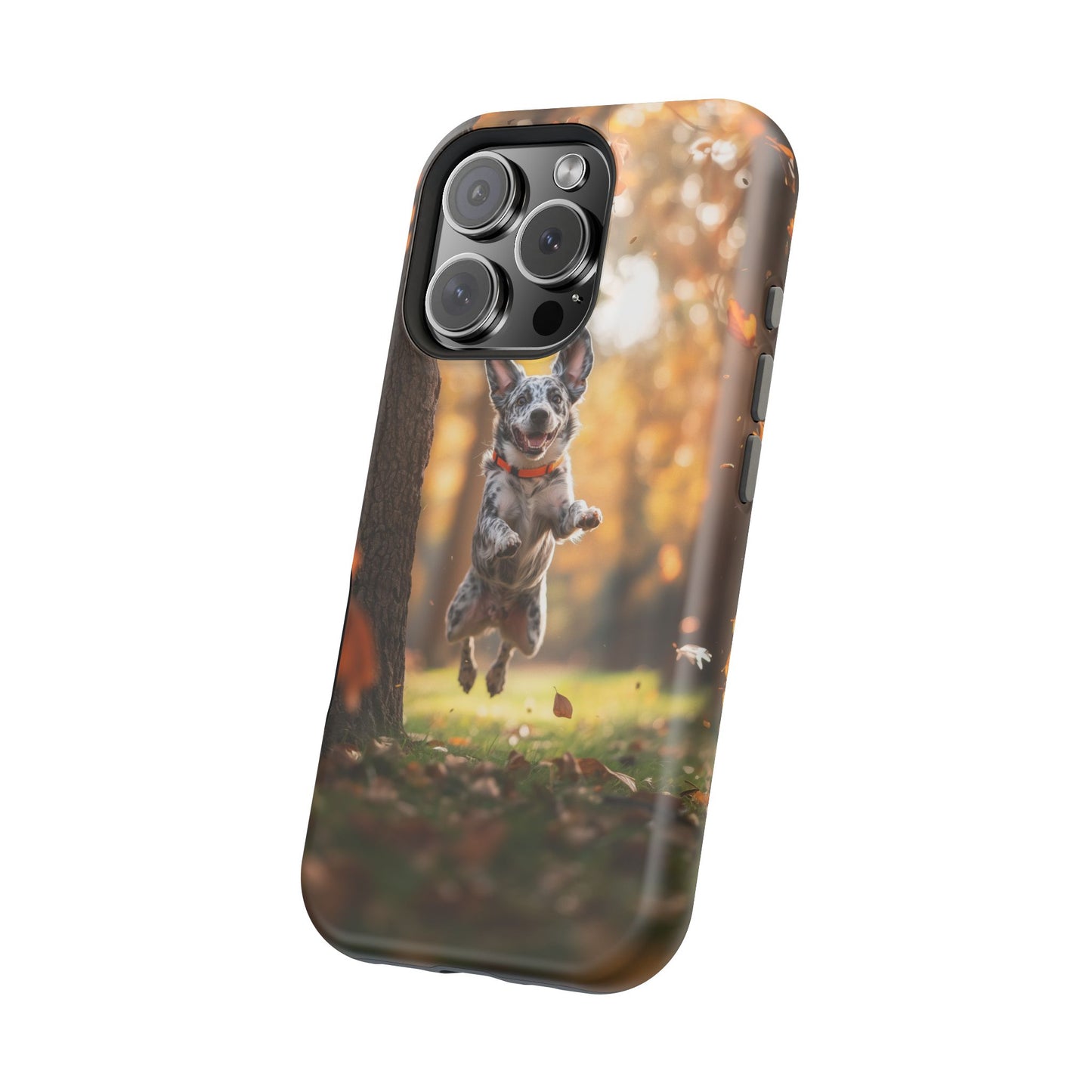 Energetic Blue Heeler Forest Pup MagSafe iPhone Case – Durable Outdoor-Inspired Design