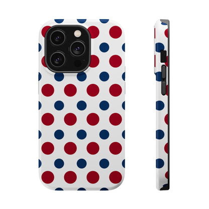 Patriotic Navy, White, and Red Polka Dot MagSafe iPhone Case