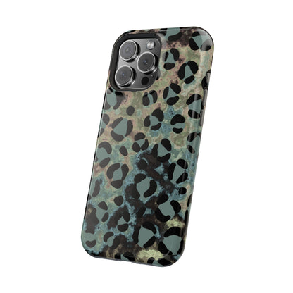 Moody Watercolor Leopard Print Tough MagSafe iPhone Case – Earthy Abstract Pattern with Dual-Layer Protection