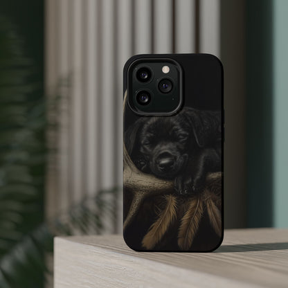 Adorable Black Labrador Puppy on Feathers MagSafe iPhone Case