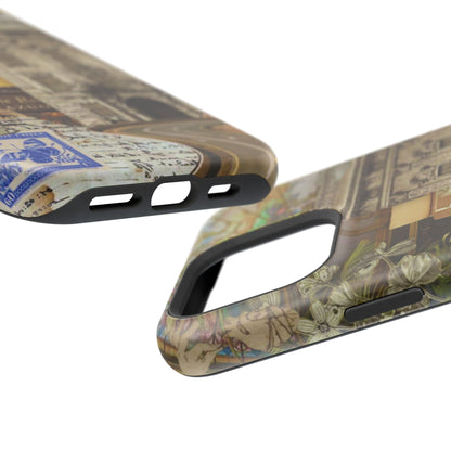 Whimsical Road Trip Collage MagSafe iPhone Case – Dual-Layer Protection with Vintage Art and Adventure Design