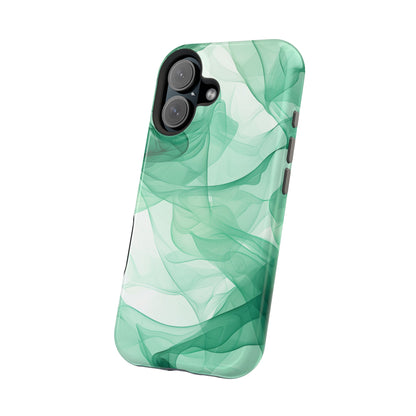 Translucent Flowing Green Fabric MagSafe iPhone Case – Elegant Fluid Design