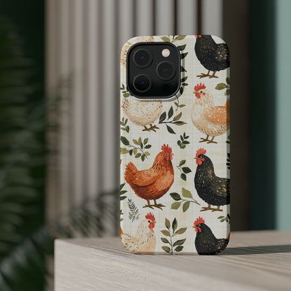 MagSafe iPhone Case: Vintage Chicken Farmhouse Case – Rustic Leaves Design