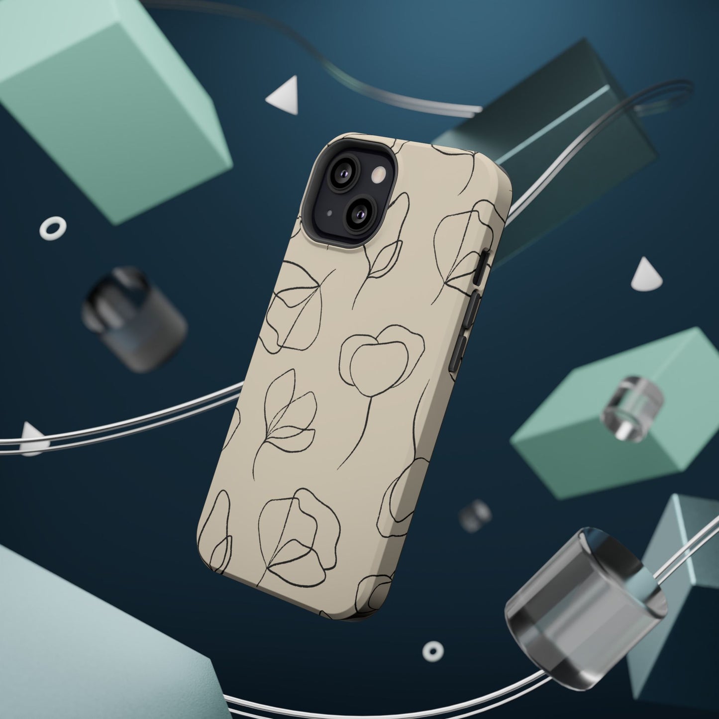 Minimalist Line Art Floral Tough MagSafe iPhone Case – Elegant Abstract Design with Dual-Layer Protection
