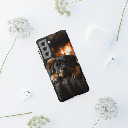 Cozy Rottweiler by the Fireplace Samsung Galaxy Case – Warm Rustic Design