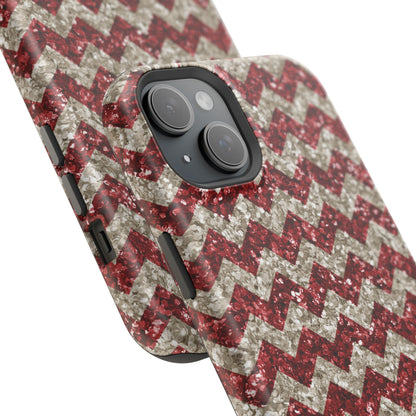 Sparkling Red & White Chevron – Glitter Illusion MagSafe iPhone Case