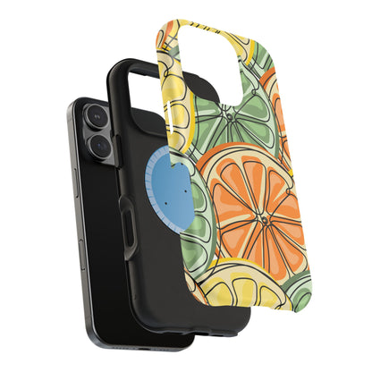 Citrus Zest Tough MagSafe iPhone Case – Bold Lime, Lemon, and Orange Design, Shockproof Protection