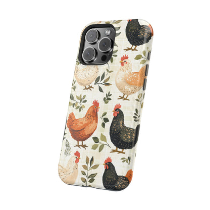 MagSafe iPhone Case: Vintage Chicken Farmhouse Case – Rustic Leaves Design