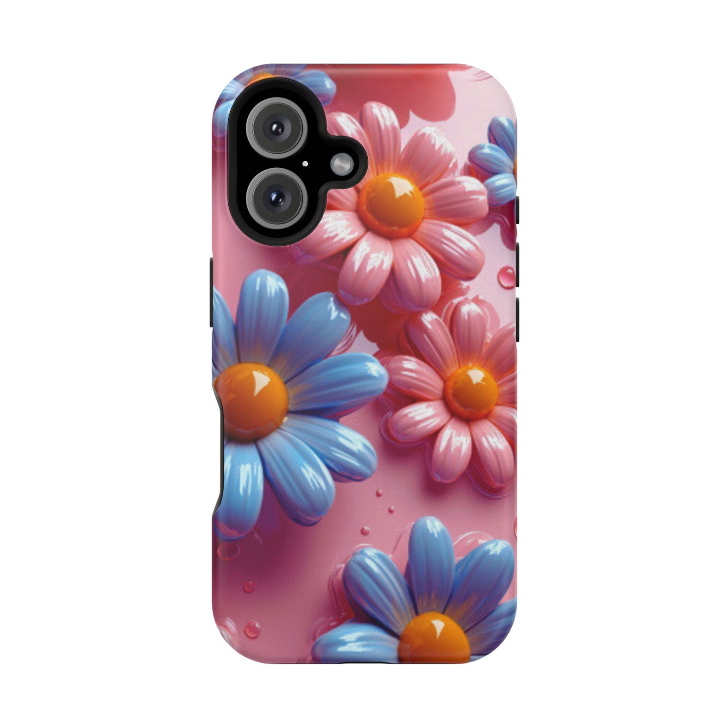 Pastel Daisy 3D MagSafe iPhone Case – Glossy Pink and Blue Floral Design, Full Protection